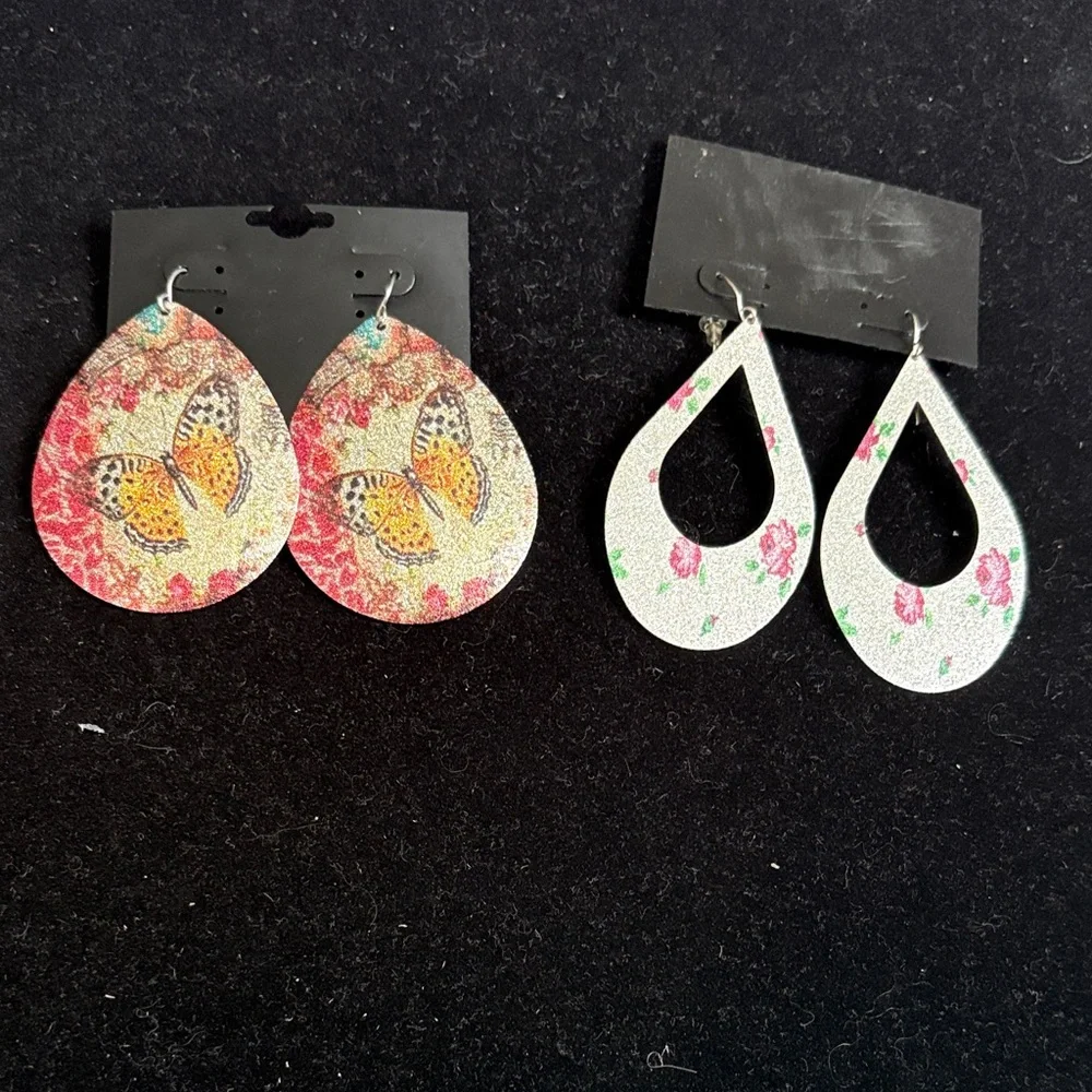 Floral and Butterfly Teardrop Earrings Set - Picture 1 of 5